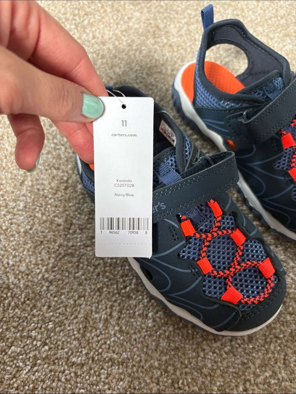 NWT 11 Toddler Boy Carter's Kids Navy and Orange Active Sandals